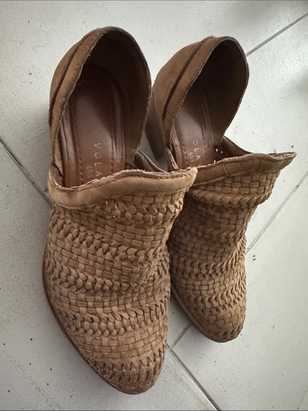 Volatile Tan Woven Leather Slip-On Mules